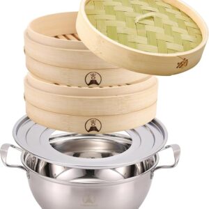 Yoshi-Fuji Kogei Bamboo Steamer 2-Tier with Steaming Pot Set