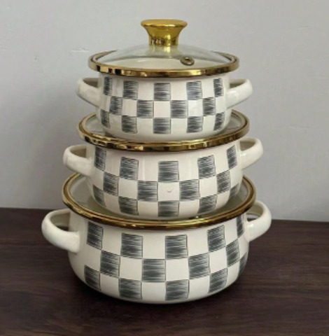 Double-Handled Enamel Pot Set