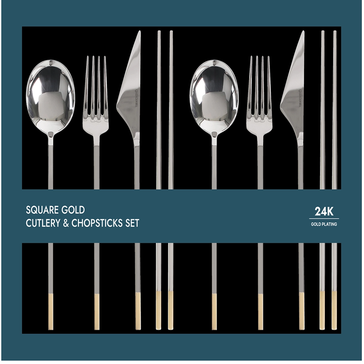 Golden Bell Gold Tip Square Cutlery 2-Person Set 8P