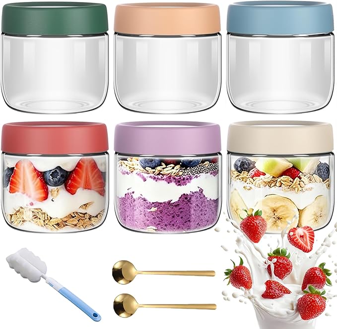 6 Pack 350ML Overnight Oats Container Jar with Airtight Lid