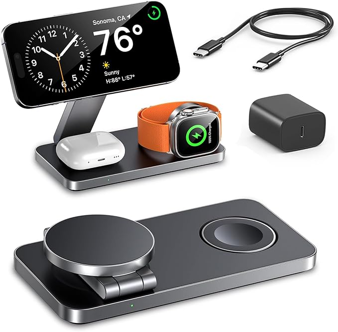 3 in 1 Wireless Charging Station for Travel Apple Compatible