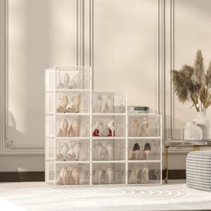 Shoe Storage Boxes Organizers Clear Plastic Stackable 12 Pack
