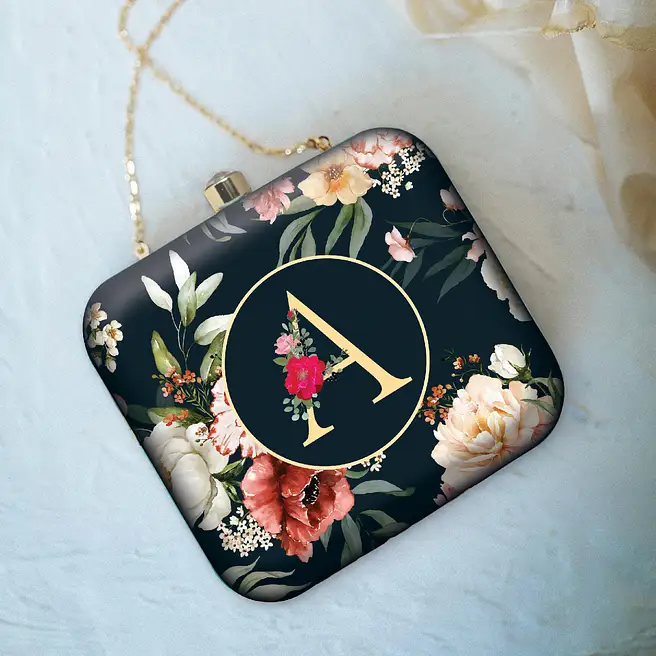 Personalised Floral Initial Clutch