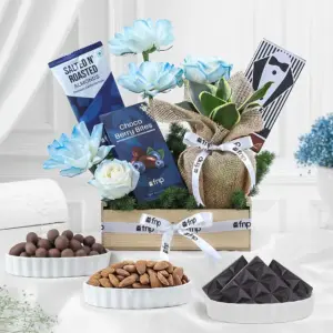 Gift Tray with Sweets, Flowers and Plant