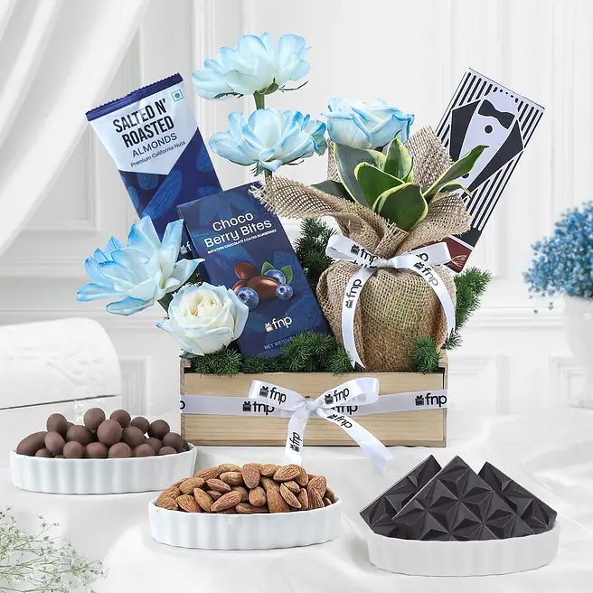Gift Tray with Sweets, Flowers and Plant