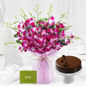 Orchid Bouquet & Truffle Cake Gift Set