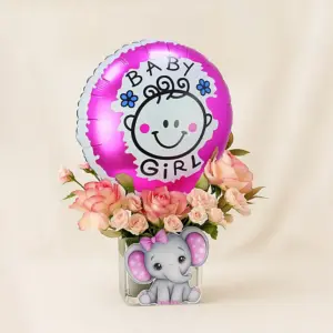 New Baby Girl Born Flower & Balloon