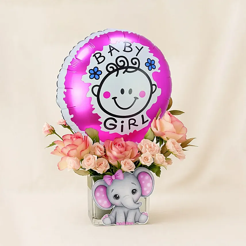 New Baby Girl Born Flower & Balloon