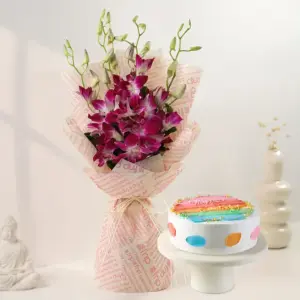 Pineapple Eggless Cake N Purple Orchid Bouquet